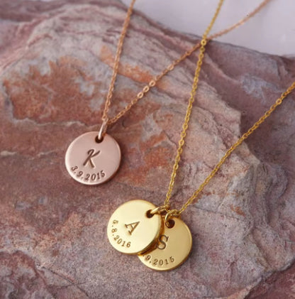 A Rusted Steel Engraved Round Plate Necklace With A Personalized Pet Head Engraving