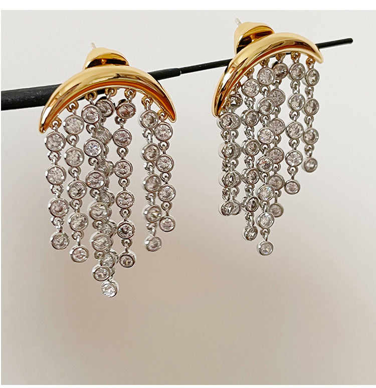 Exaggerated Zircon Ins Tassel Earrings Niche Design