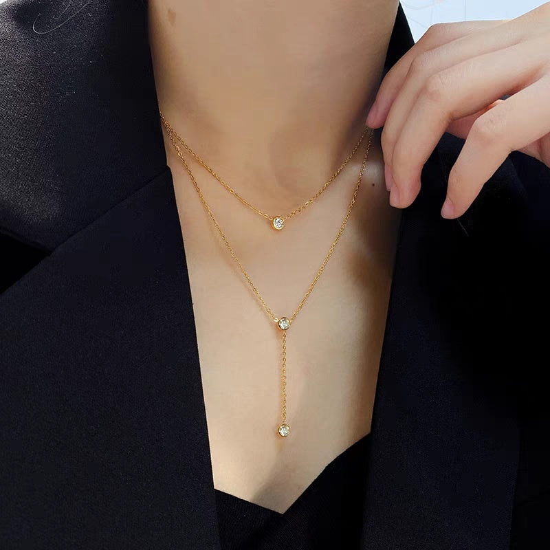 Single Diamond Zircon Tassel Titanium Steel Necklace For Women