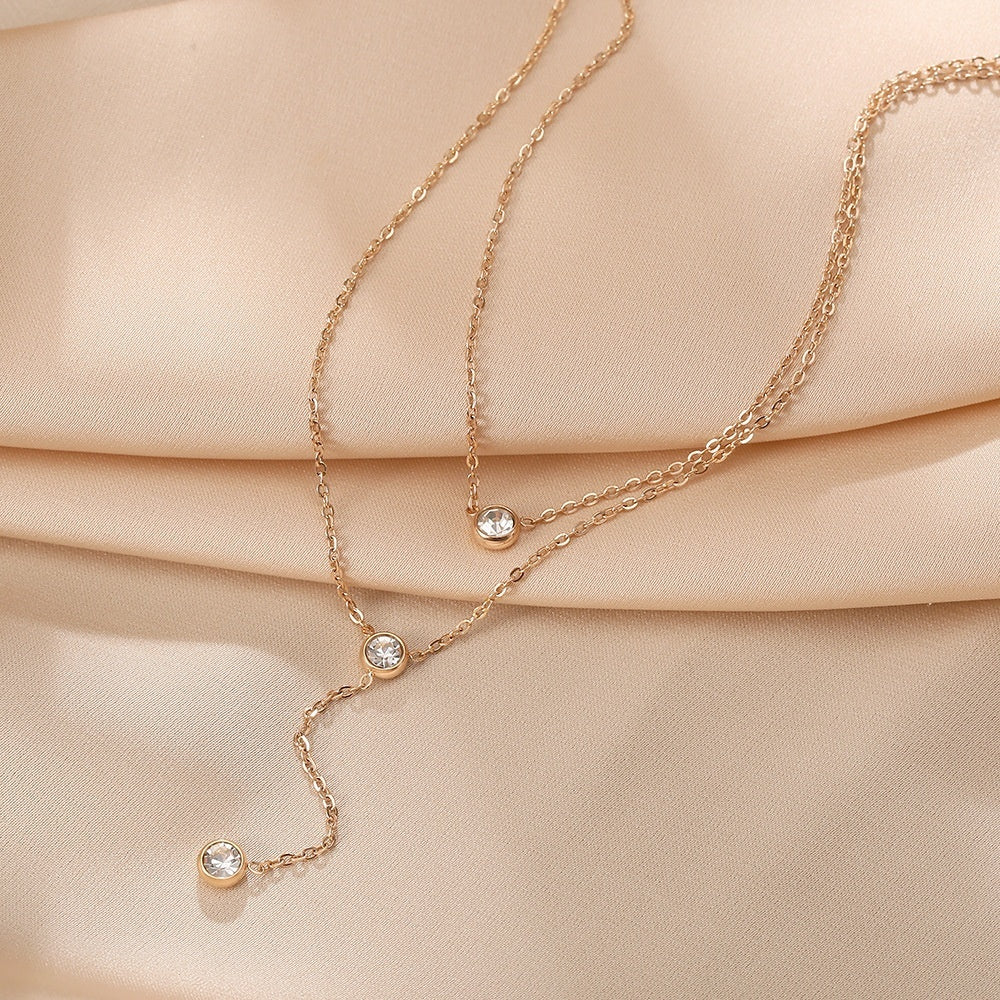 Single Diamond Zircon Tassel Titanium Steel Necklace For Women