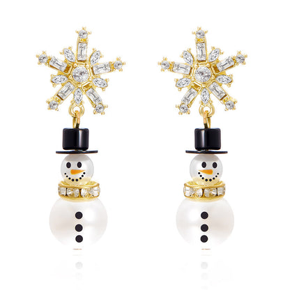 Christmas Cross-border Diamond Snowflake Pearl Hat Snowman Earrings