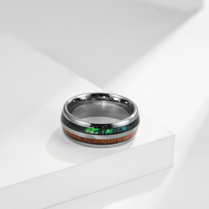 European And American Style Arc Tungsten Steel Inlaid Wood Leather Ring