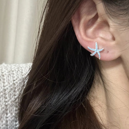 Blue Zircon Starfish Stud Earrings Women's All-match Fashion