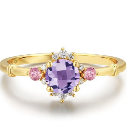 Beautiful Vintage Flowers Curtain-like Yarn Amethyst Ring Set
