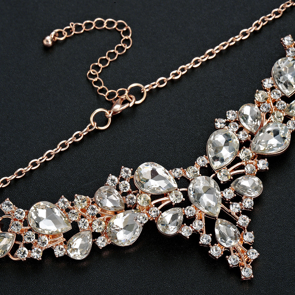 Water Drop Women's Alloy Bridal Necklace Two-piece Earrings Set