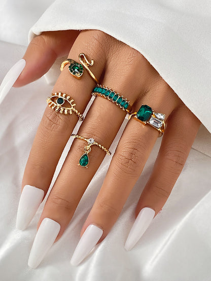 Emerald Diamond-studded Ring Suit Women
