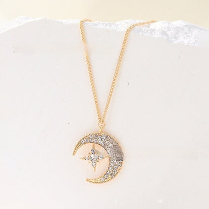 Niche Design Star Moon Inlaid Pendant Necklace For Women