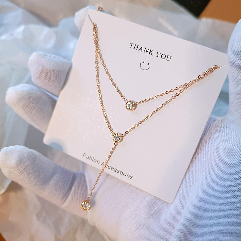 Single Diamond Zircon Tassel Titanium Steel Necklace For Women
