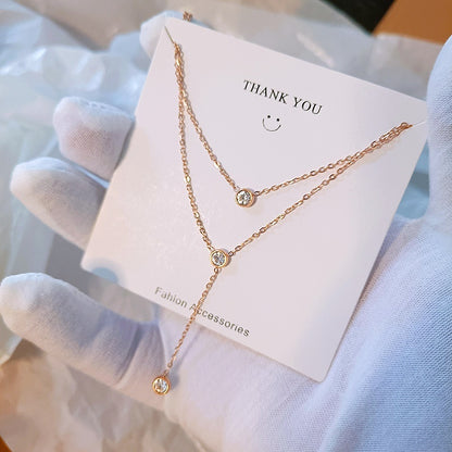 Single Diamond Zircon Tassel Titanium Steel Necklace For Women