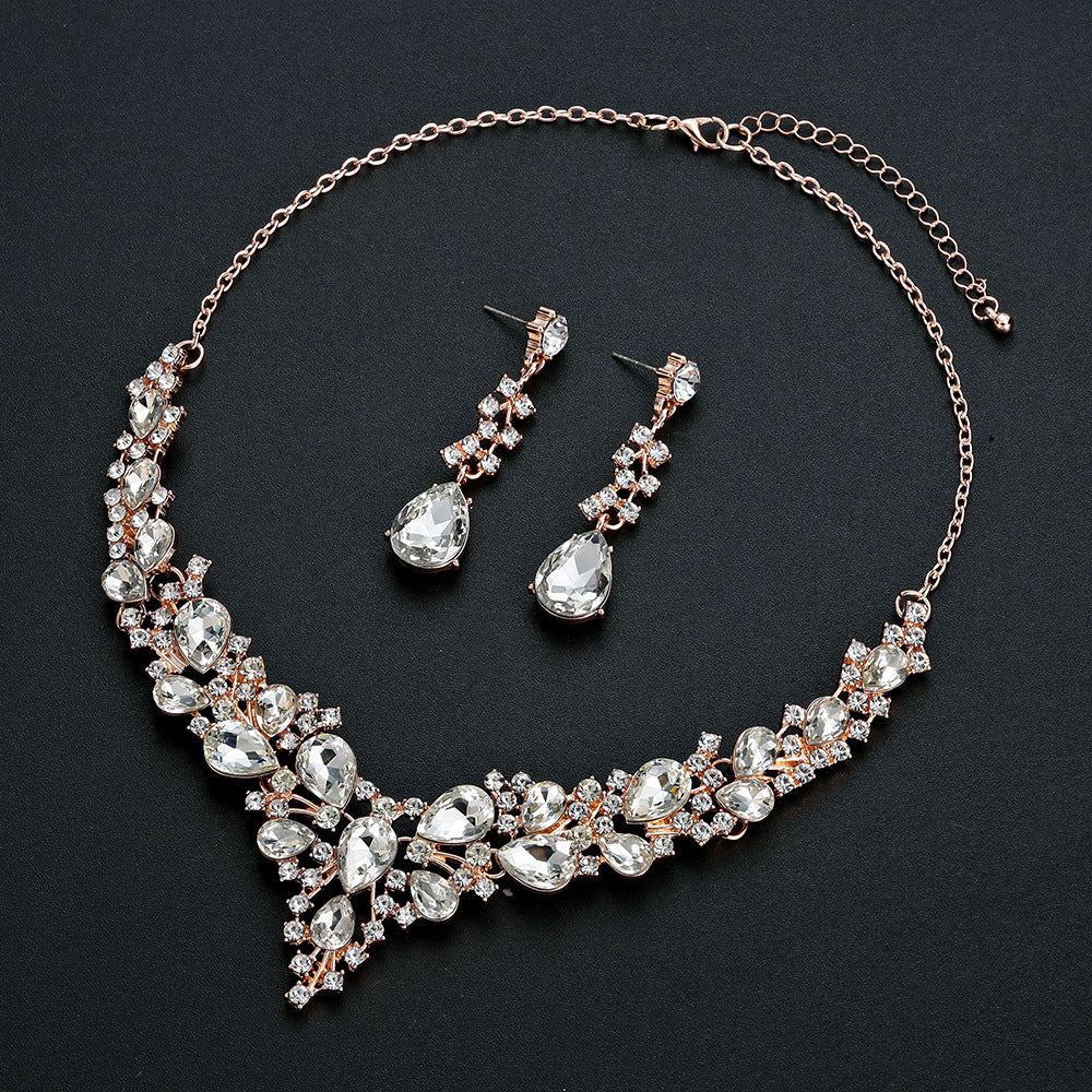 Water Drop Women's Alloy Bridal Necklace Two-piece Earrings Set